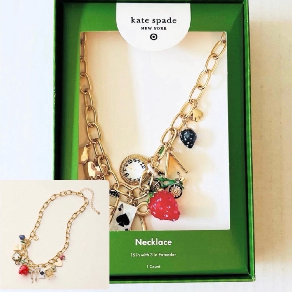 kate spade Gold-Tone Charm Necklace with Red Strawberry and Black Accent